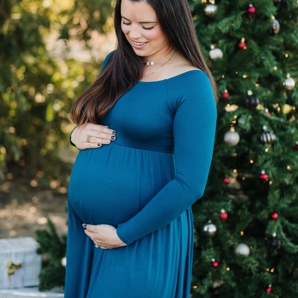 Off the shoulder maternity maxi dress